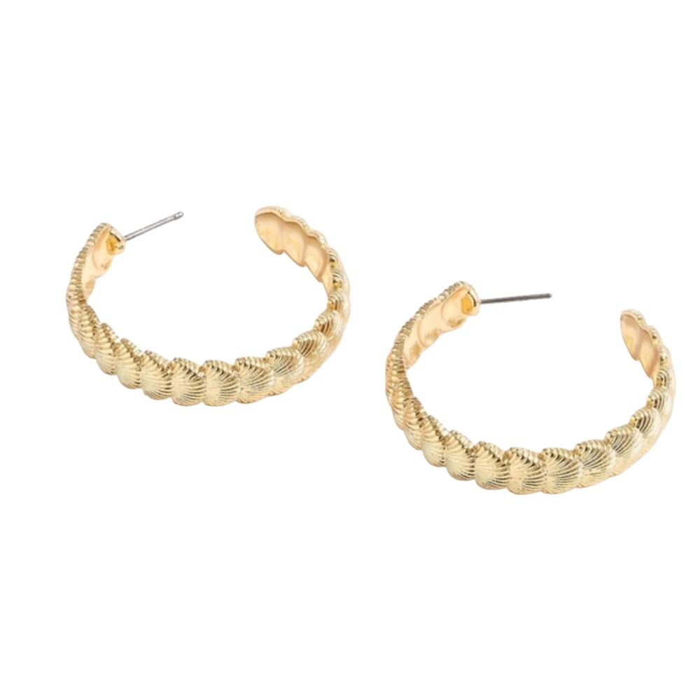NWT J. Crew Shell "Beach Getaway" 2 1/4" Gold Hoop Earrings